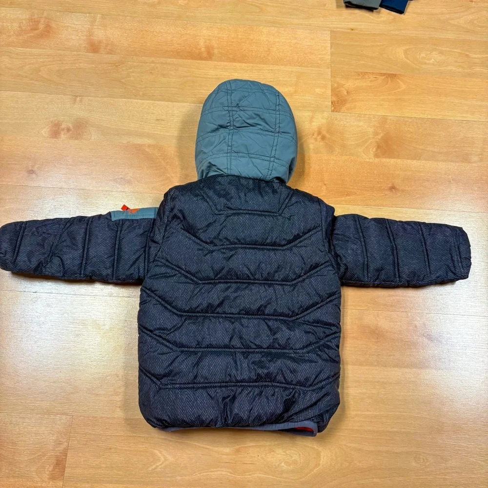 Snozu Black Gray & Orange 2-in-1 Multiway Hooded Puffer Jacket Toddler 3T